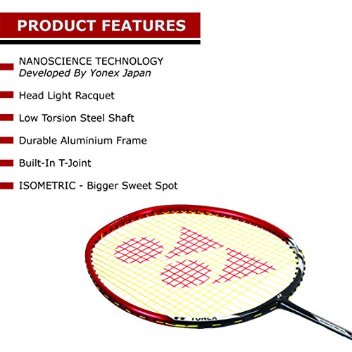 YONEX Nanoray 6000I G4 - U Aluminium Strung Badminton Racket with Full Racket Cover (Red) | for Intermediate Players | 92 Grams | Maximum String Tension - 24lbs