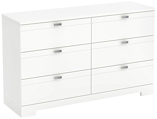 South Shore Reevo 6-Drawer Double Dresser, Pure White with Matte Nickel Handles