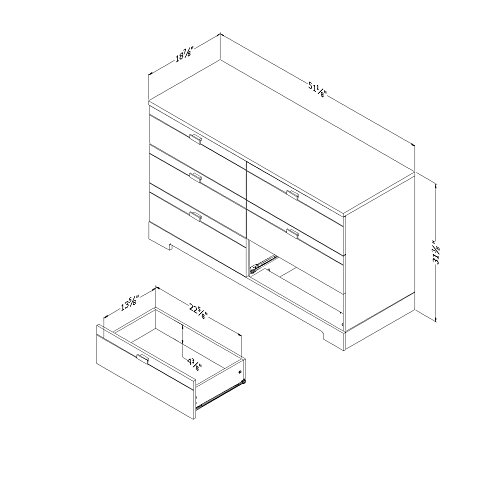 South Shore Reevo 6-Drawer Double Dresser, Pure White with Matte Nickel Handles