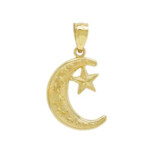 Gold Moon and Star Charm - 10 Karat Solid Gold - Moon Pendant - Celestial Jewelry (Style 2)