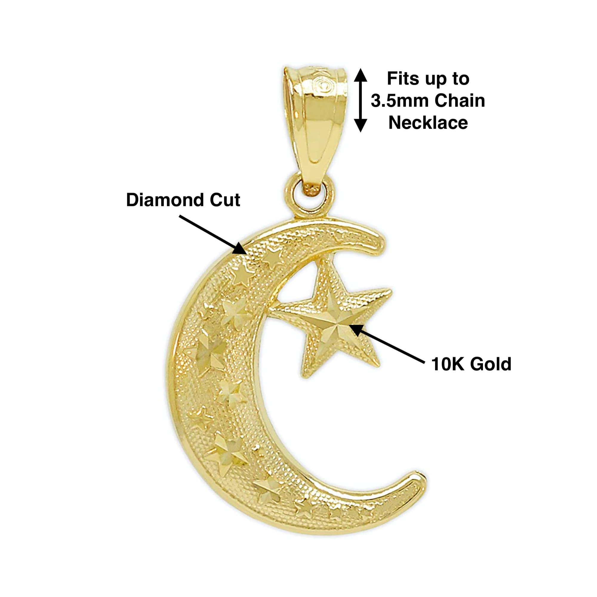 Gold Moon and Star Charm - 10 Karat Solid Gold - Moon Pendant - Celestial Jewelry (Style 2)