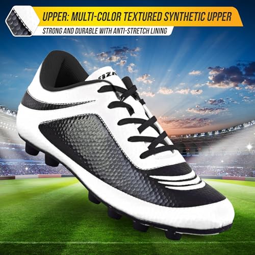 Vizari Infinity FG Soccer Cleats | Firm Ground Soccer Cleats for Outdoor Surfaces and Fields | Lightweight and Easy to wear Youth Soccer Cleats| White/Black | Toddler