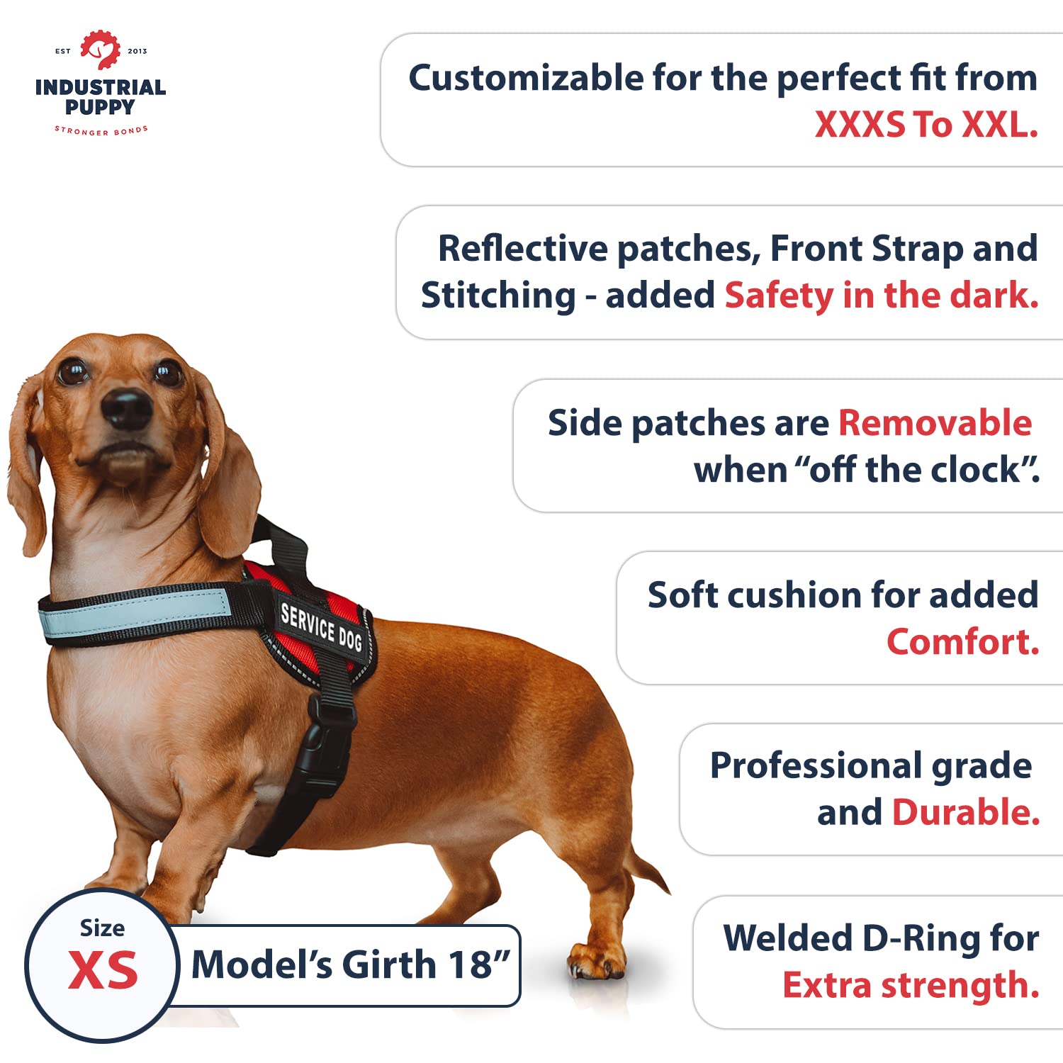 Service Dog Vest with Hook and Loop Straps and Handle - Harness is Available in 8 Sizes from XXXS to XXL - Service Dog Harness Features Reflective Patch and Comfortable Mesh Design Bright Red