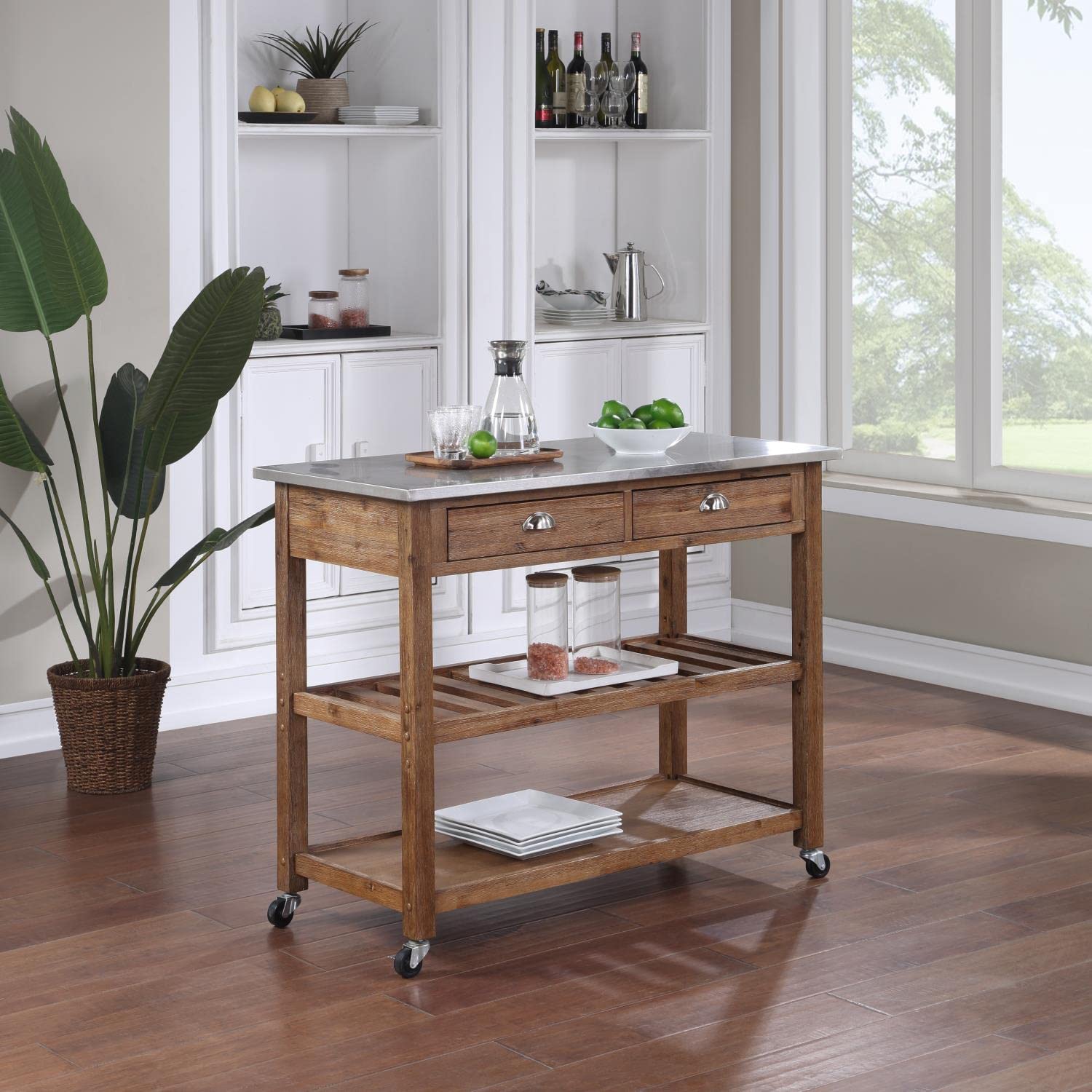 Boraam Sonoma Kitchen Cart, Barnwood Wire-Brush