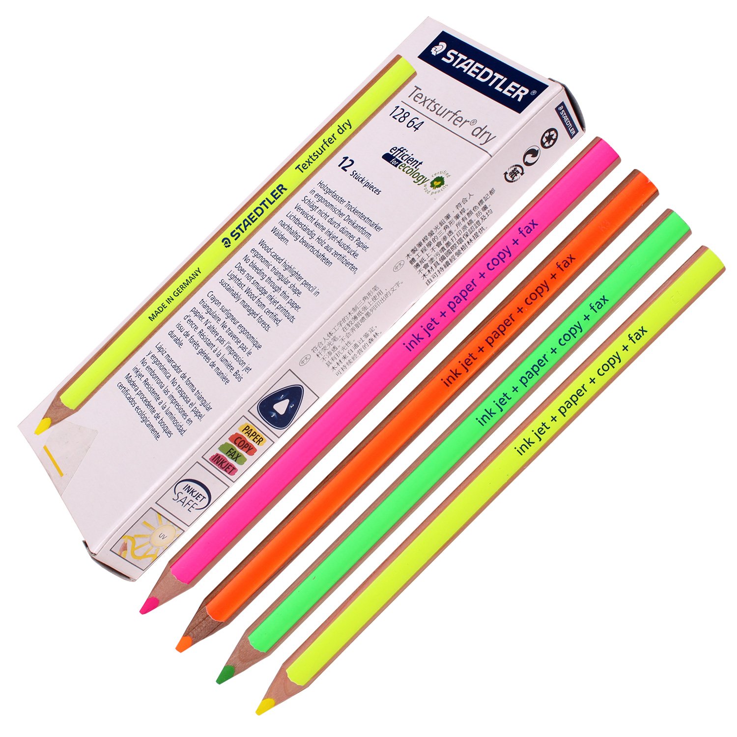 Staedtler Textsurfer Dry Highlighter Pencil 128 64-fn Drawing for Writing Sketching Inkjet,paper,copy,fax(pack of 12)color Mix