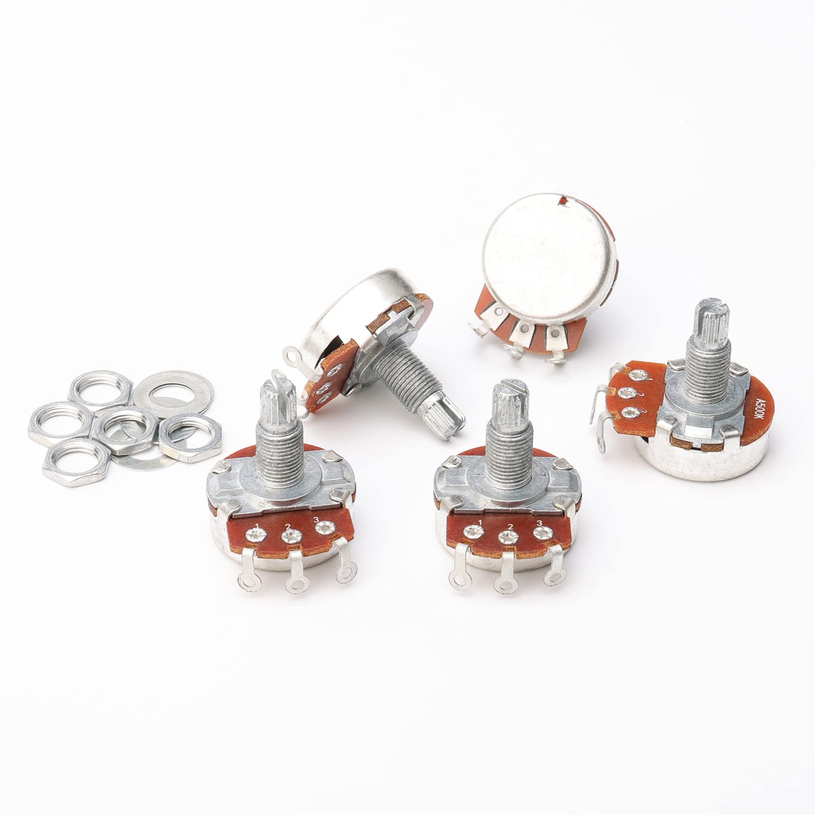 Long Split Shaft 18mm Guitar Potentiometers A500K-OHM Big Control Pots for Electric Bass Guitar Pack of 5