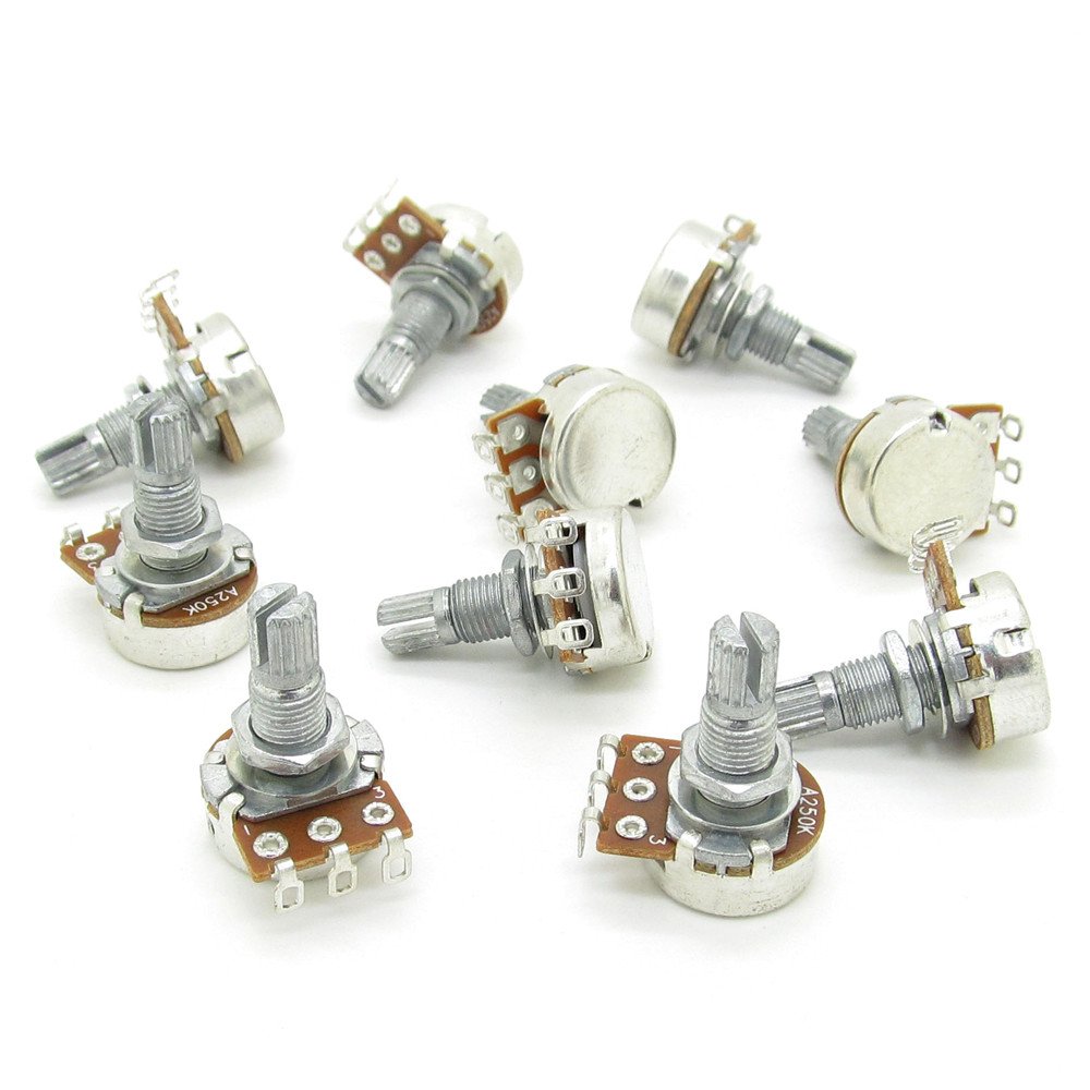 JIUWU Guitar Potentiometers Split Shaft Pots Audio Tone Switch Control Pack of 10 (A250K)