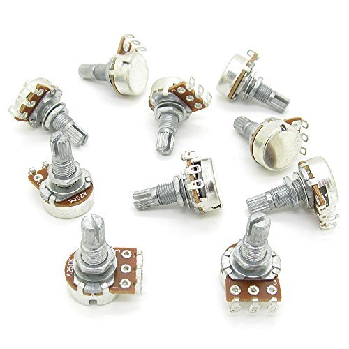 JIUWU Guitar Potentiometers Split Shaft Pots Audio Tone Switch Control Pack of 10 (A250K)