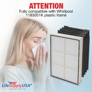 LifeSupplyUSA Complete Replacement Filter Set (1 True HEPA Air Cleaner Replacement Filter + 4 Carbon Filters) Compatible with Whirlpool 1183051K PLASTIC FRAME Air Purifiers (1-Pack)