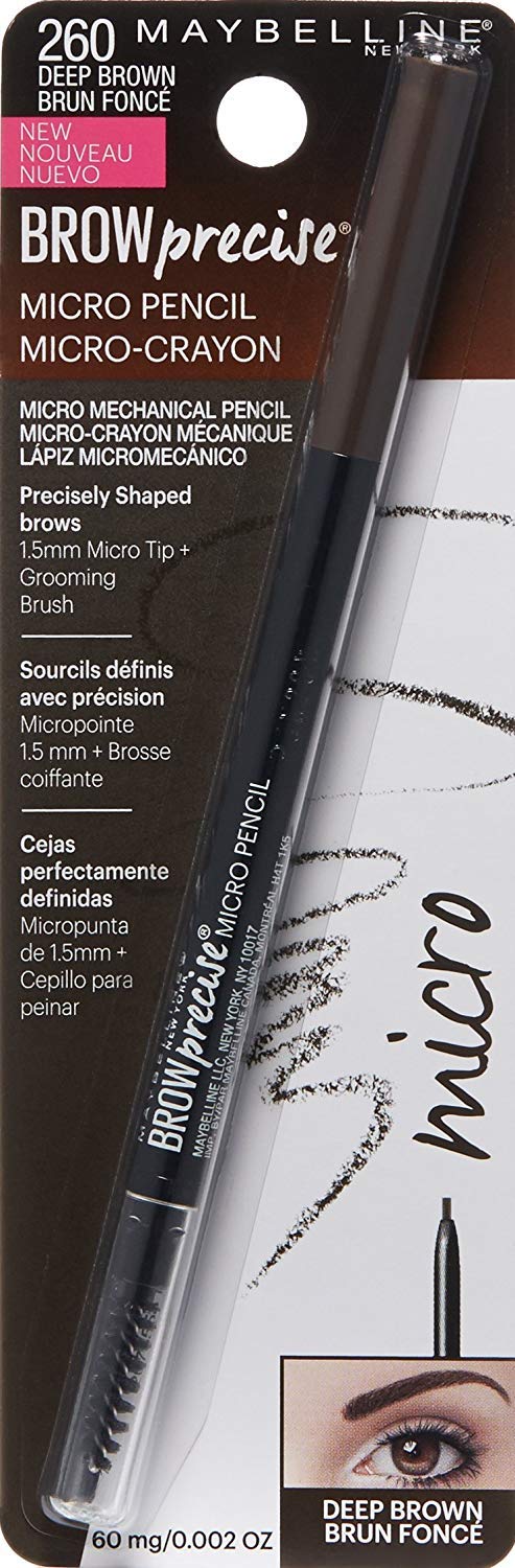 Maybelline New York EyeStudio Brow Precise Shaping Pencil, Deep Brown [260] 0.02 oz (Pack of 2)