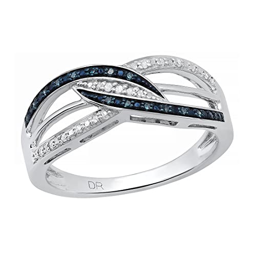 Dazzlingrock Collection 0.20 Carat (Cttw) Blue & White Diamond Swirl Crossover Ring for Women in 925 Sterling Silver Size 8