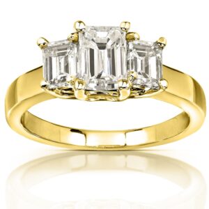 kobelli emerald-cut moissanite three-stone engagement ring 1 5/8 ctw 14k yellow gold, size 8.5