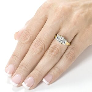 Kobelli Emerald-cut Moissanite Three-stone Engagement Ring 2 3/4 CTW 14k Yellow Gold, Size 5.5