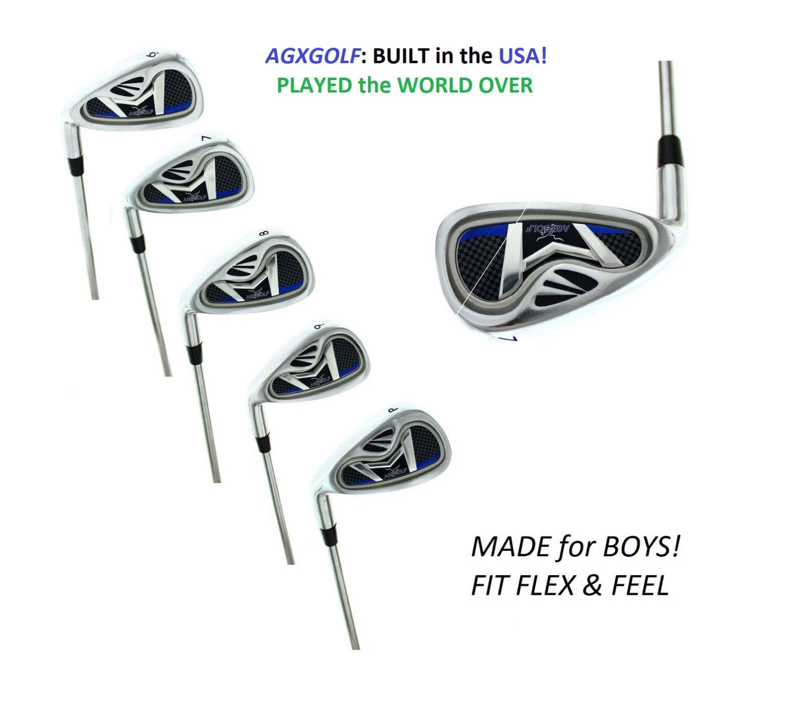 AGXGOLF Boys Left Hand XLT Magnum 12 Piece Complete Golf Set w460cc Driver +Fairway Wood + Hybrid +6,7,8 & 9 Irons + PW + Stand Bag+Free Putter Teen Length Built in The USA!