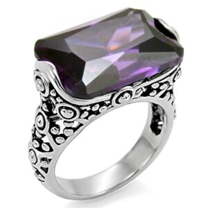 Marimor Jewelry 28 Carat Emerald Cut Amethyst Cubic Zirconia Antique Celtic Style Stainless Steel Ring Size 5