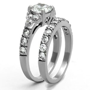 Marimor Jewelry 2.50 Carat Round Cut Zirconia Silver Stainless Steel Wedding Ring Set Women's Size 10