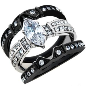 marimor jewelry 2.5 carat marquise cut zirconia black stainless steel wedding ring set women's size 10