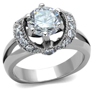 Marimor Jewelry 2.5 Carat Round Cut AAA Zirconia Stainless Steel Engagement Ring Women's Size 6