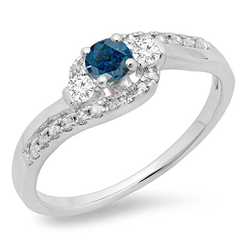 Dazzlingrock Collection 0.50 Carat (ctw) 14K Blue & White Diamond Bypass 3 Stone Engagement Ring 1/2 CT, White Gold, Size 4.5