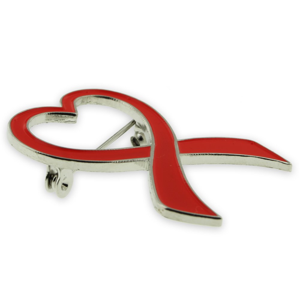 PinMart Red Heart Awareness Ribbon Enamel Brooch Pin