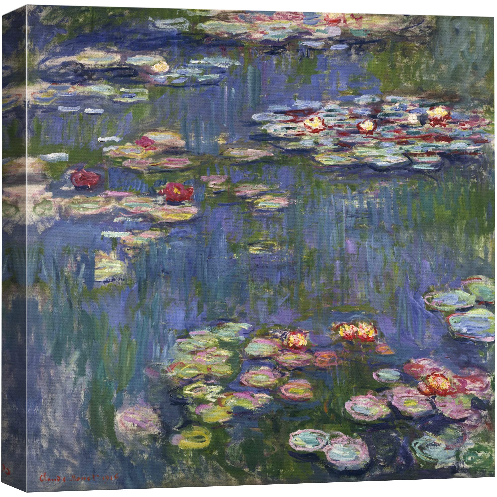 wall26 Canvas Print Wall Art Water Lilies by Claude Monet Nature Wilderness Illustrations Impressionism Traditional Scenic Colorful for Living Room, Bedroom, Office - 16"x16"