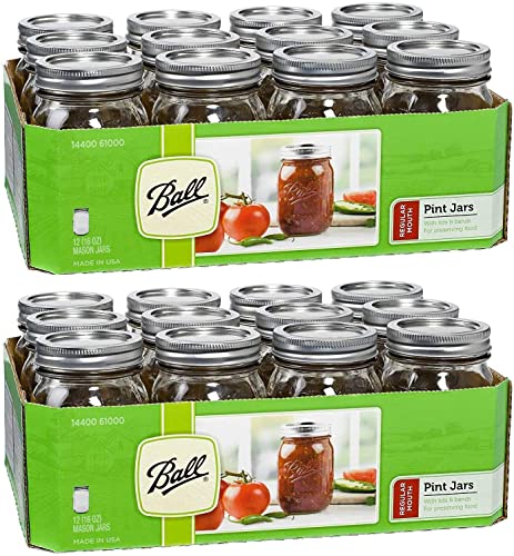 Ball Regular Mouth Pint 16-oz Mason Jar with Lids and Bands (Pack of 24)