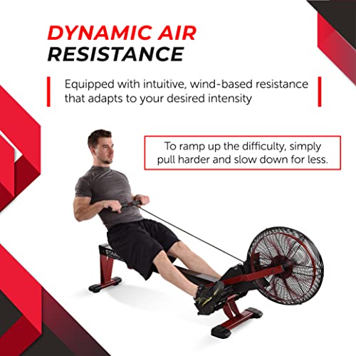 Stamina X Air Rower - Rower Machine with Smart Workout App - Rowing Machine with Air Resistance for Home Gym Fitness - Up to 250 lbs Weight Capacity - Black/Red