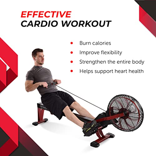 Stamina X Air Rower - Rower Machine with Smart Workout App - Rowing Machine with Air Resistance for Home Gym Fitness - Up to 250 lbs Weight Capacity - Black/Red