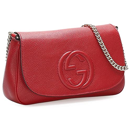 Gucci Soho Interlocking GG Red Leather Chain Flap Shoulder Bag Handbag Italy New