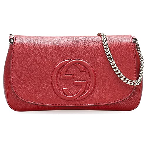 Gucci Soho Interlocking GG Red Leather Chain Flap Shoulder Bag Handbag Italy New