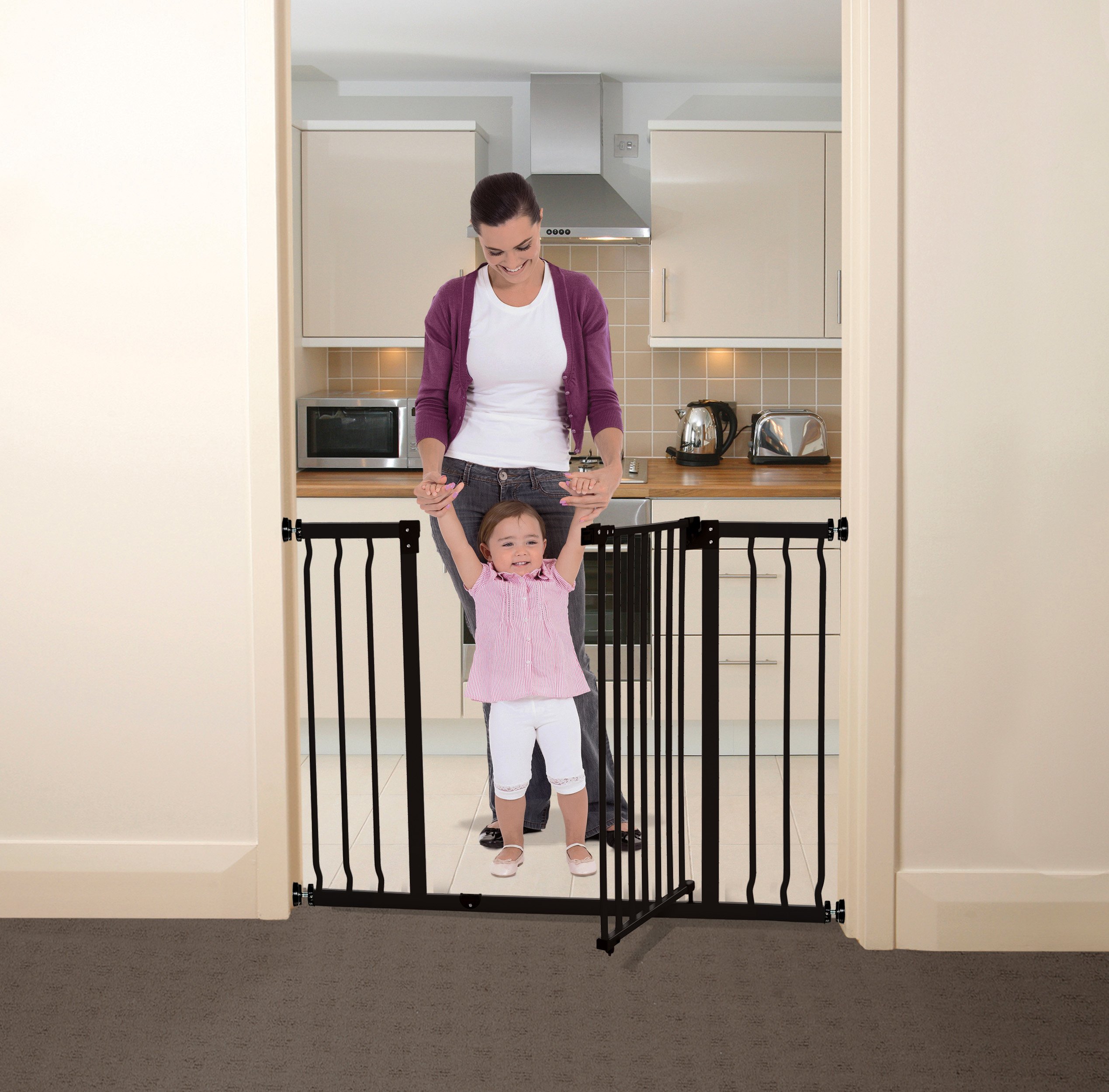 Dreambaby Liberty Security Baby Safety Gate - with Smart Stay Open Feature - Fits Openings 39-42 inches Wide - Black - Model L920BB