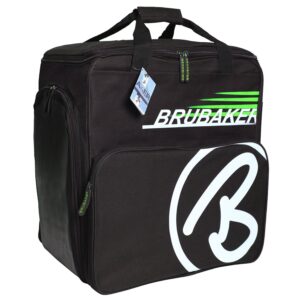 BRUBAKER "Champion Combo Ski Boot Bag and Ski Bag for 1 Pair of Ski up to 190 cm, Poles, Boots and Helmet - Black Green