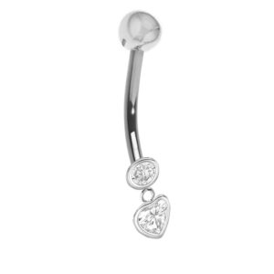 ritastephens 14k solid white gold cubic zirconia dangle heart belly button navel ring body art 14 gauge