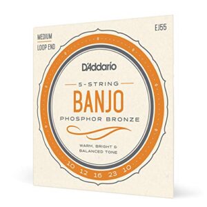 d'addario ej55 banjo strings 5 string set - banjo strings set - phosphor bronze, medium, 10-23