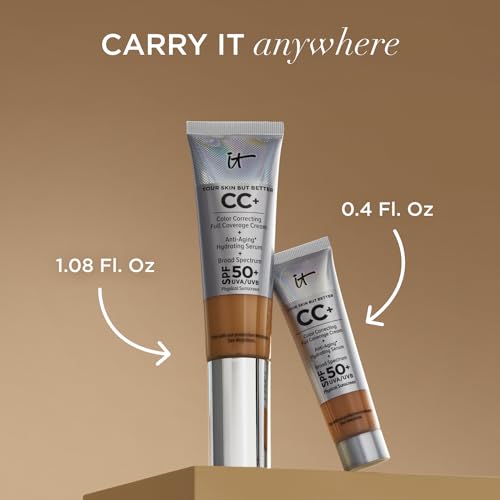 IT Cosmetics Your Skin But Better CC+ Cream, Tan (W) - Color Correcting Cream, Full-Coverage Foundation, Hydrating Serum & SPF 50+ Sunscreen - Natural Finish - 1.08 fl oz