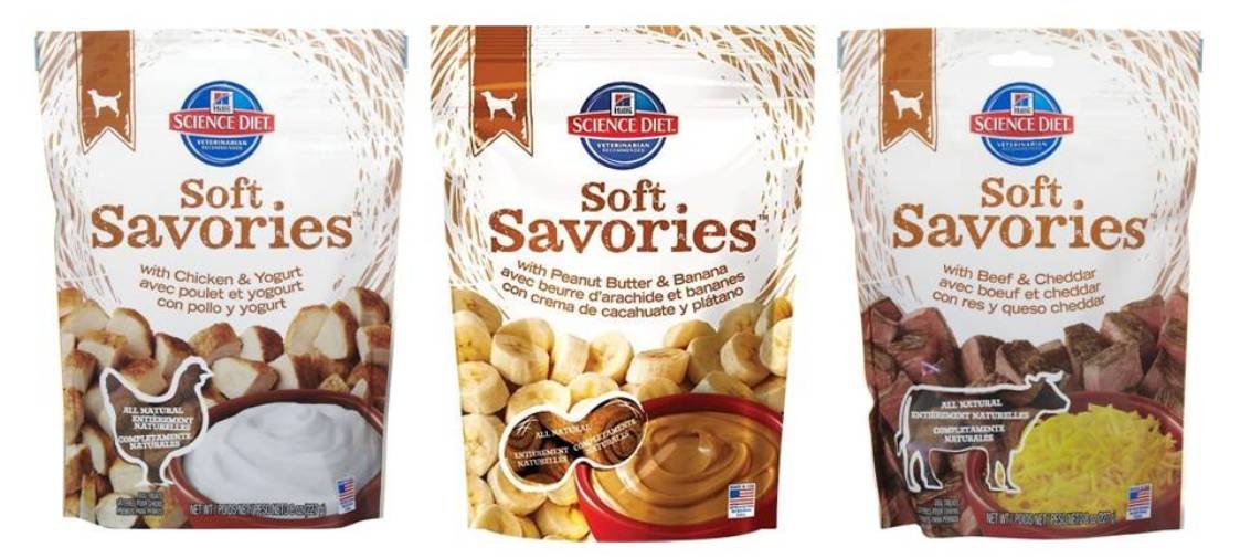 Hill's Science Diet Soft Savories Adult Dog Treat 3 Flavor Variety Bundle: (1) Soft Savories With Peanut Butter & Banana, (1) Soft Savories With Chicken & Yogurt, and (1) Soft Savories With Beef &