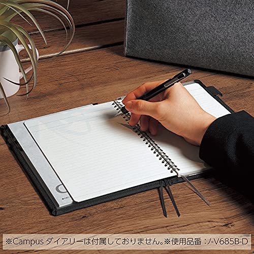 KOKUYO Systemic Synthetic Leather Cover Notebook, with One A5, B 6mm Ruled, 28 Lines, 50 Sheets, Twin Ring Edge Title Notebook, Gray, Japan Import (NO-V685B-M)