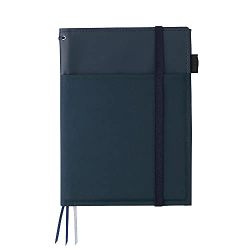 KOKUYO Systemic Synthetic Leather Cover Notebook, with One A5, B 6mm Ruled, 28 Lines, 50 Sheets, Twin Ring Edge Title Notebook, Navy Blue, Japan Import (NO-V685B-DB)