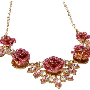 Betsey Johnson Glitter Rose Frontal Necklace, Pink