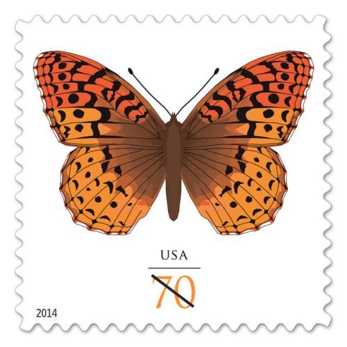 Great Spangled Fritillary Butterfly Sheet of 20 x 70 Cent Stamps, USA 2014, Scott 4859