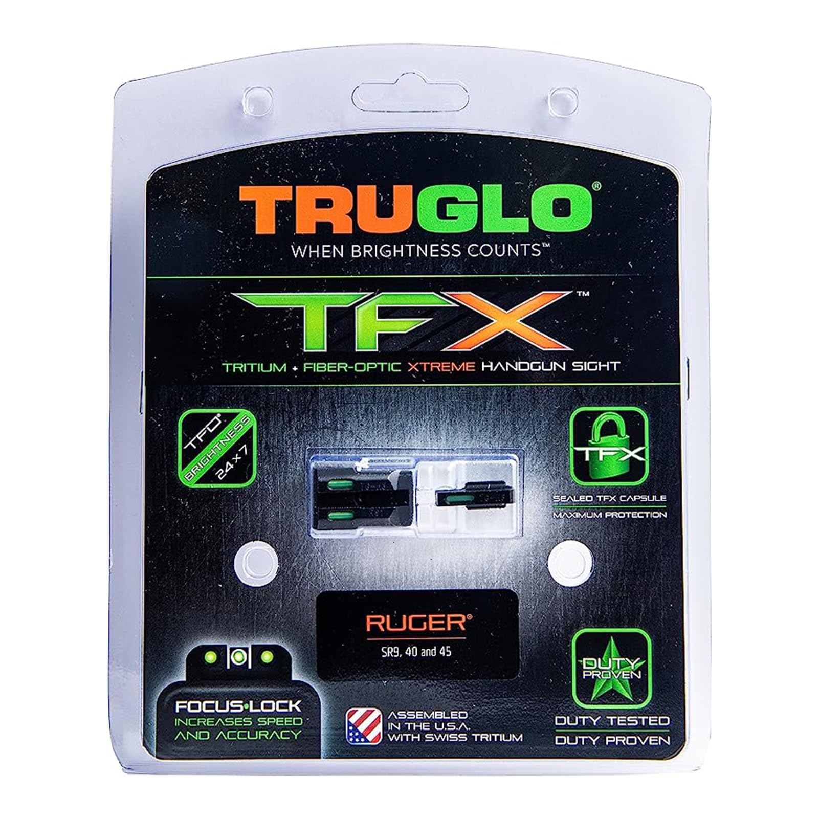 TRUGLO TFX Handgun Sight | Durable Shock-Resistant Compact Brightly Glowing Tritium & Fiber-Optic Xtreme Day/Night Sight, Compatible with Ruger SR Handguns