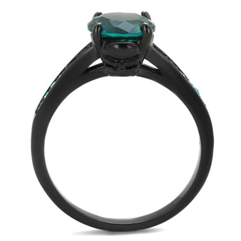 Marimor Jewelry 2.16 Carat Blue Green Zirconia Black Stainless Steel Engagement Ring Women's Size 9