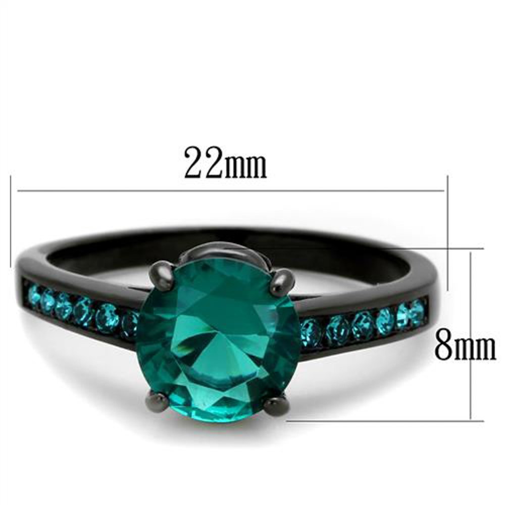 Marimor Jewelry 2.16 Carat Blue Green Zirconia Black Stainless Steel Engagement Ring Women's Size 9