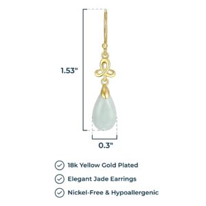 MORGAN & PAIGE Genuine Jade Teardrop Earrings For Women - 18k Yellow Gold Plated Sterling Silver Celtic Knot Dangle Earrings - 14x8mm