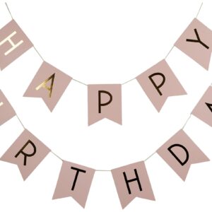 Ginger Ray Pastel Perfection and Gold Foiled Happy Birthday Bunting Banner, Pink, Hanging Bunting Banner