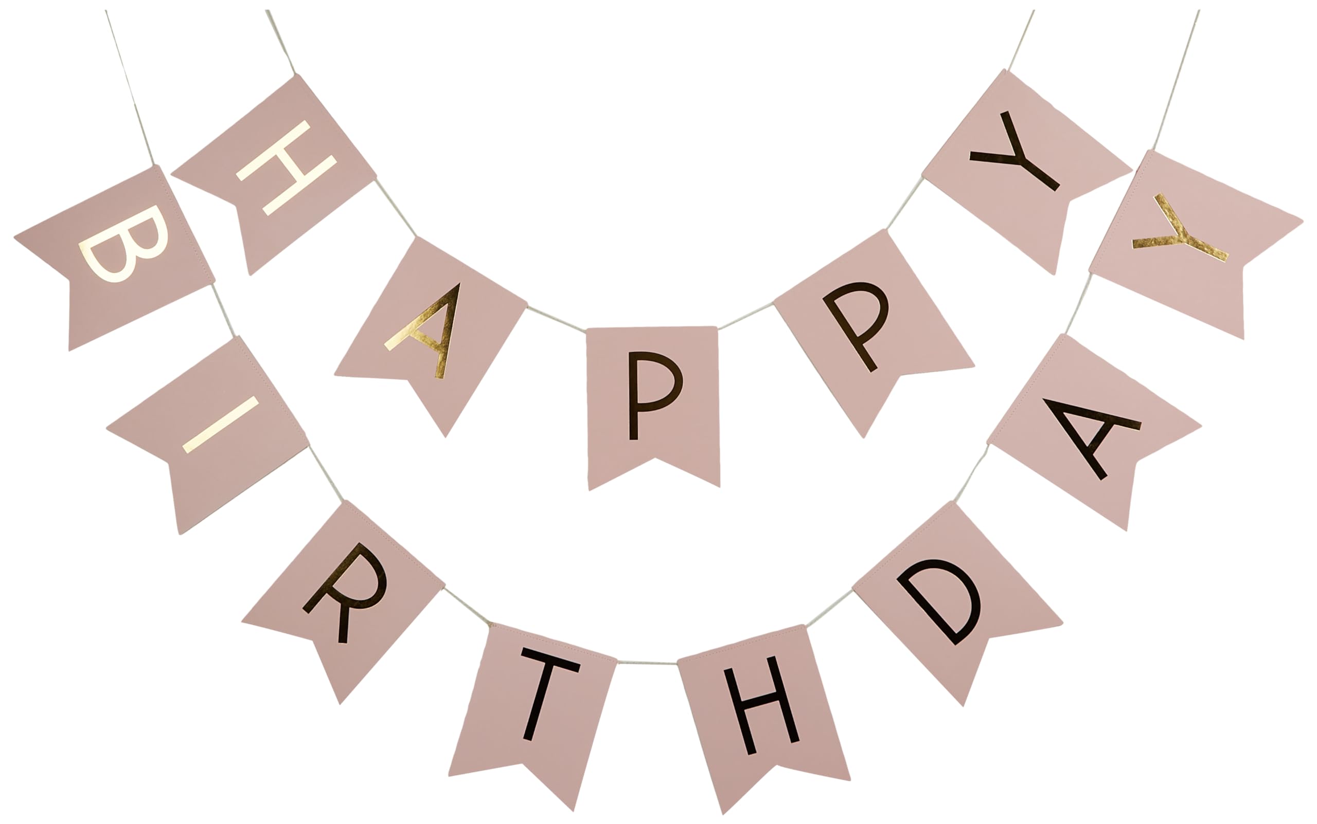 Ginger Ray Pastel Perfection and Gold Foiled Happy Birthday Bunting Banner, Pink, Hanging Bunting Banner