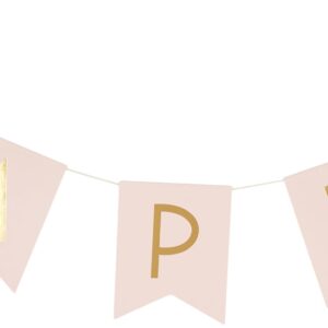 Ginger Ray Pastel Perfection and Gold Foiled Happy Birthday Bunting Banner, Pink, Hanging Bunting Banner