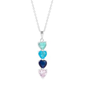 EVE'S ADDICTION Custom 4 Stone Simulated Birthstone Heart Necklace (16"), 925 Sterling Silver Heart Drop Necklace for Women - Women's Personalized Heart Necklace - Gifts for Mom