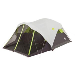 coleman steel creek fast pitch dome camping tent with screened porch, 6-person tent includes pre-attached poles, integrated rainfly, and screened-in porch, sets up in 7 minutes