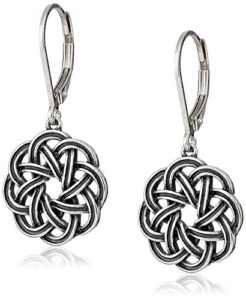 amazon essentials sterling silver oxidized celtic knot leverback dangle earrings (previously amazon collection)